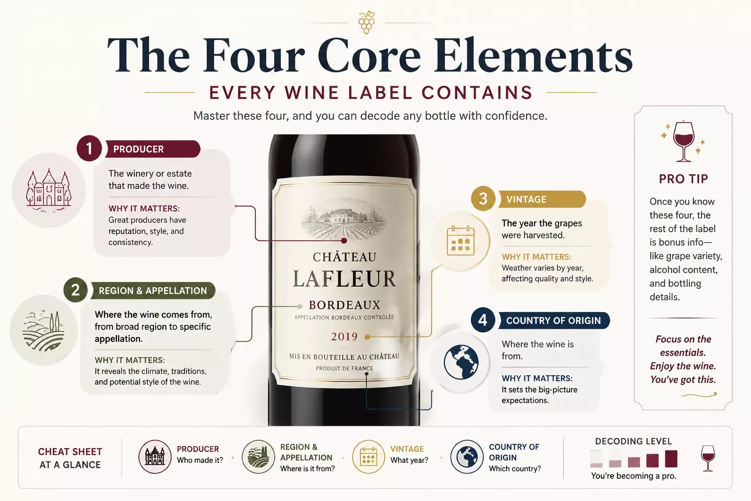 Wine label four core elements infographic