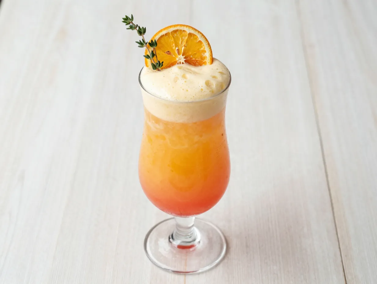 Tall clear glass ombre sunset tropical layered juice gradients morning light