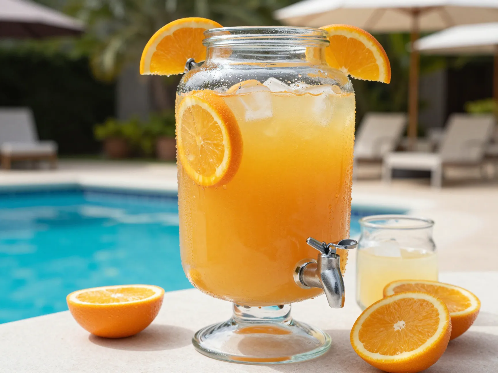 Tropical nonalcoholic jungle juice large clear beverage dispenser poolside