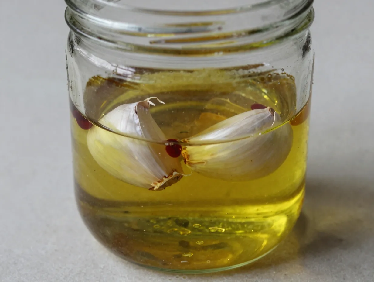 Simple three ingredient garlic infused olive oil dressing