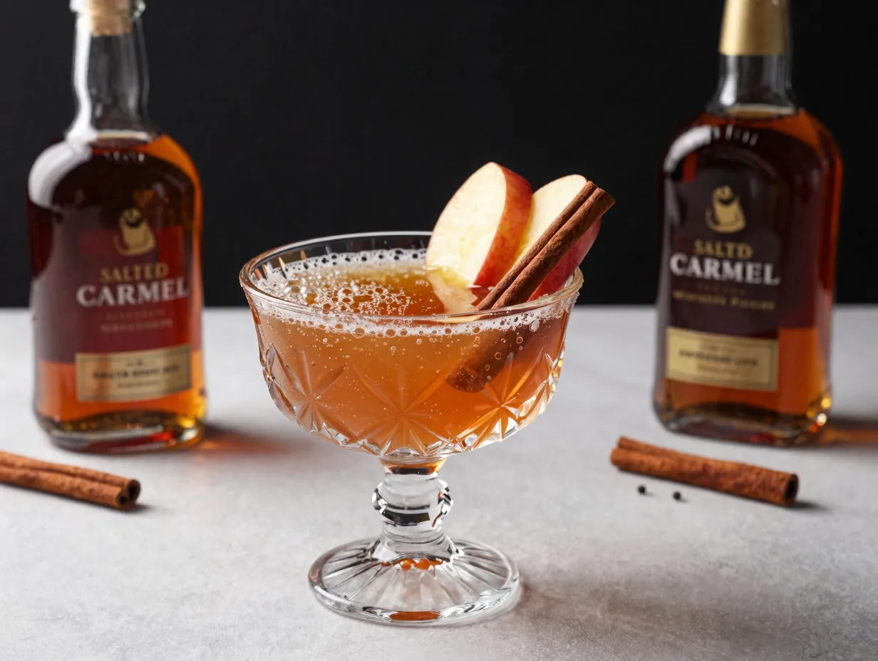 Salted caramel whiskey apple punch in crystal bowl