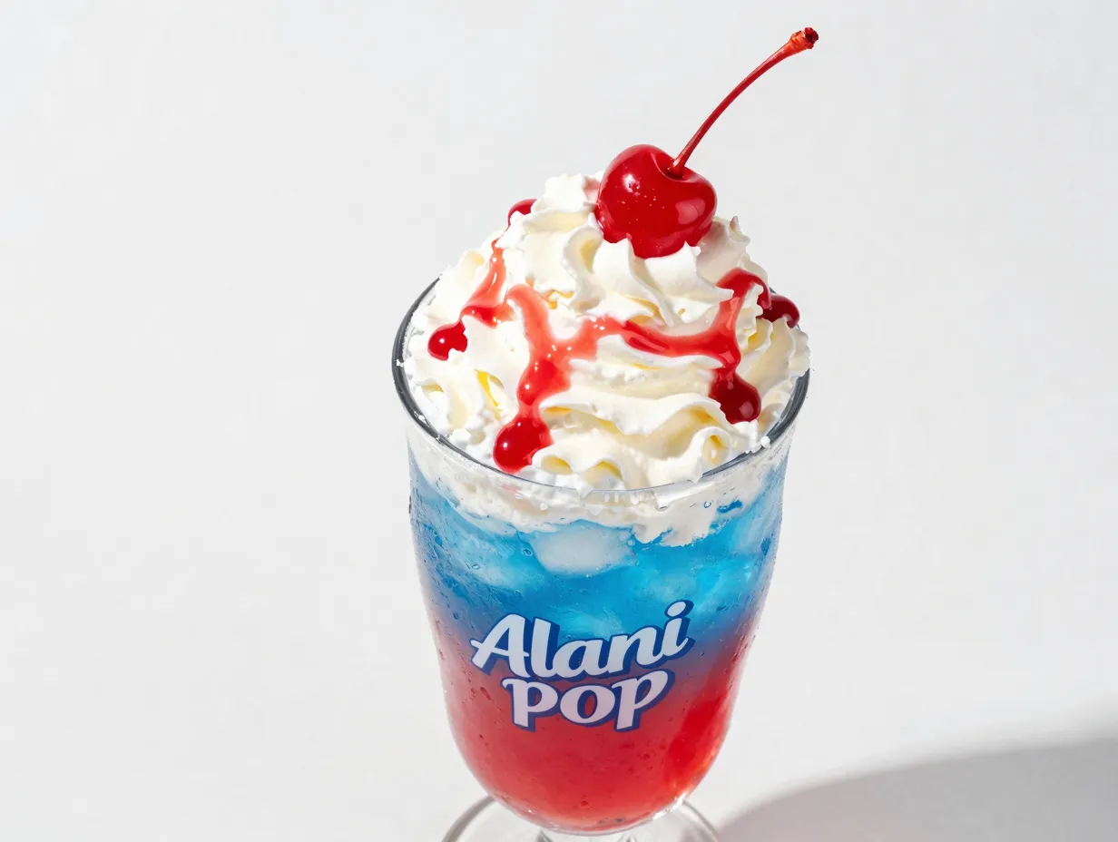 Rocket pop dirty soda whipped cream cherry syrup maraschino garnish