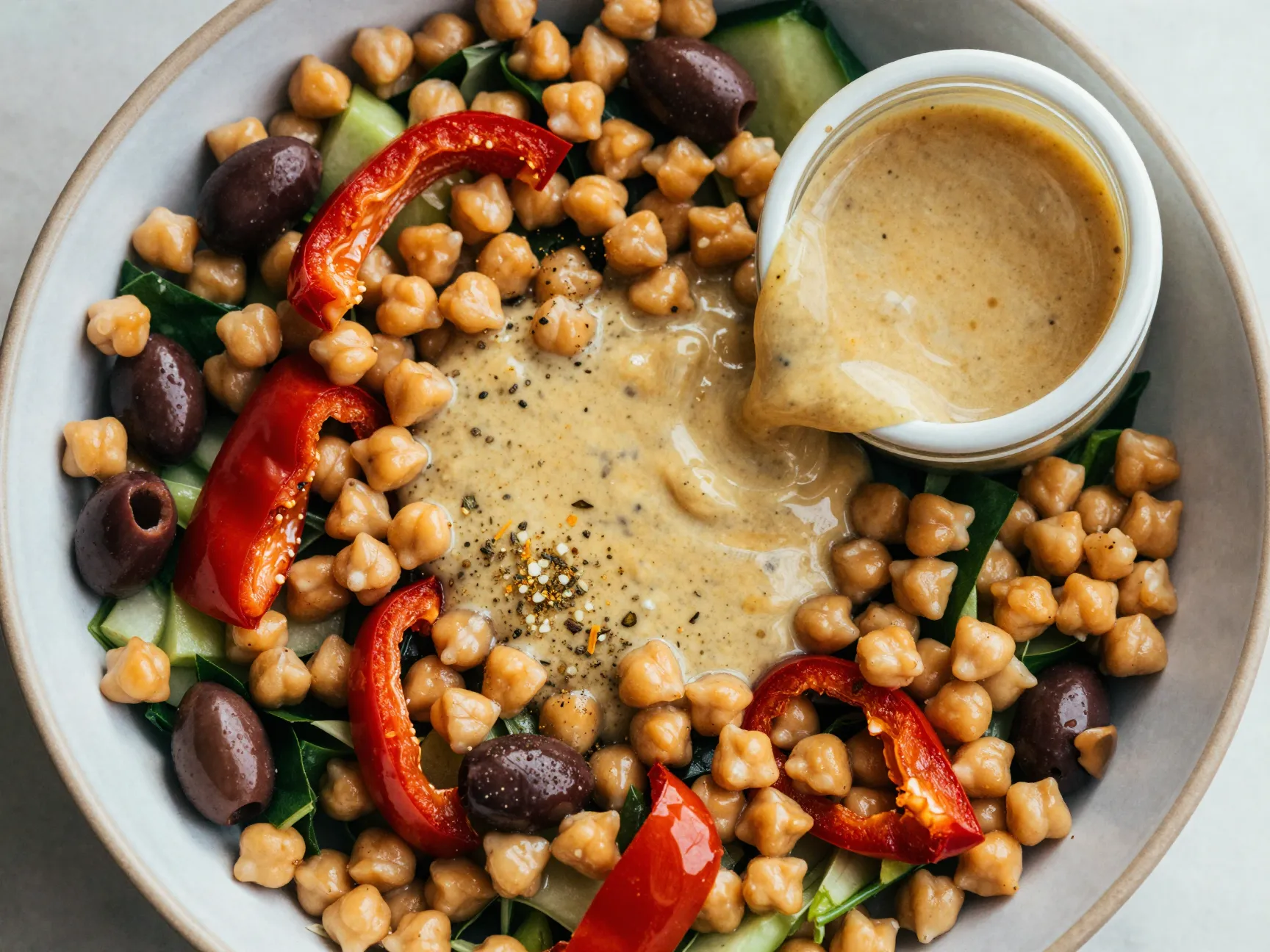 Vegan agave dijon dressing with chickpea chopped salad