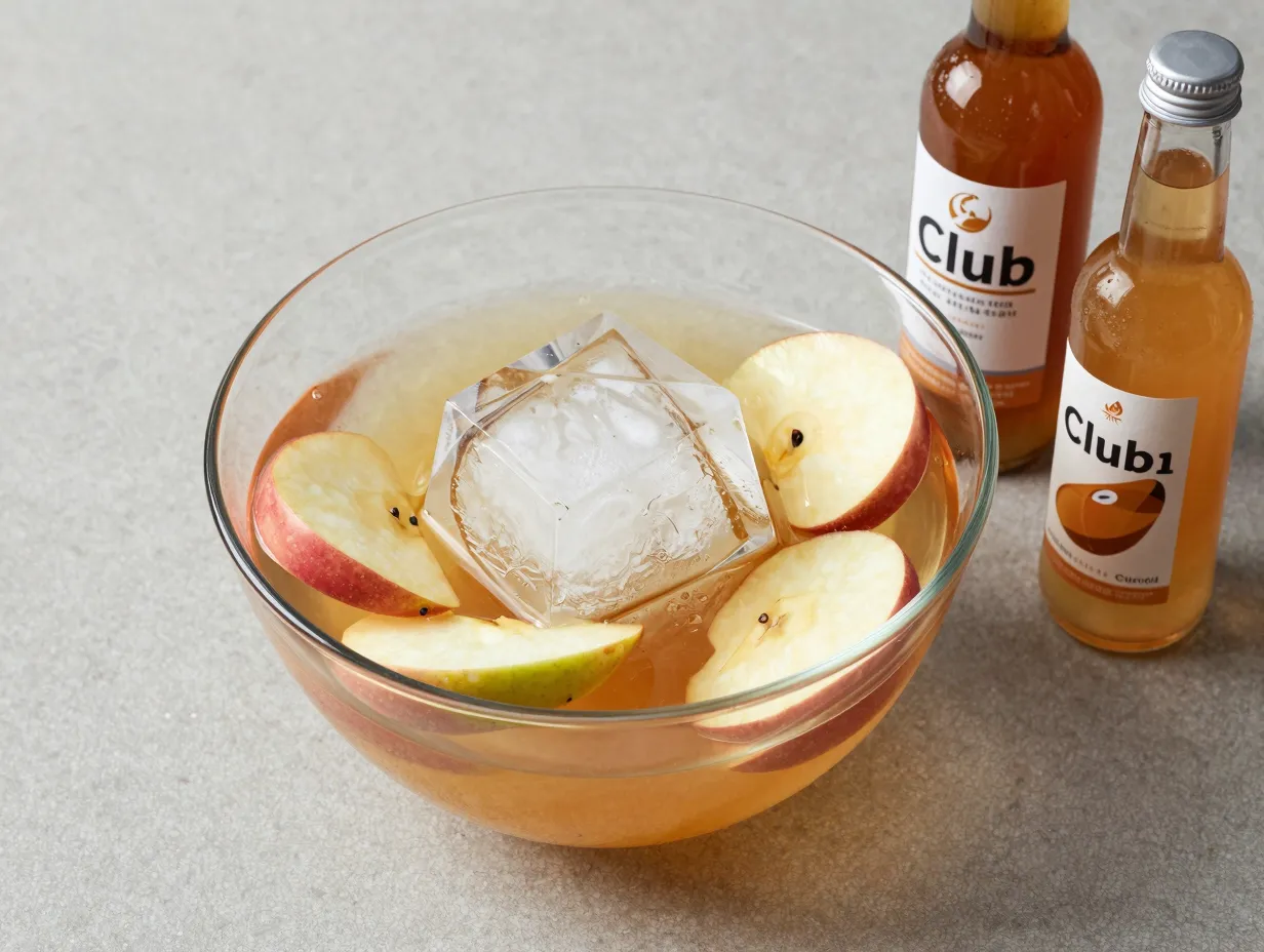 Three ingredient caramel apple vodka punch in bowl