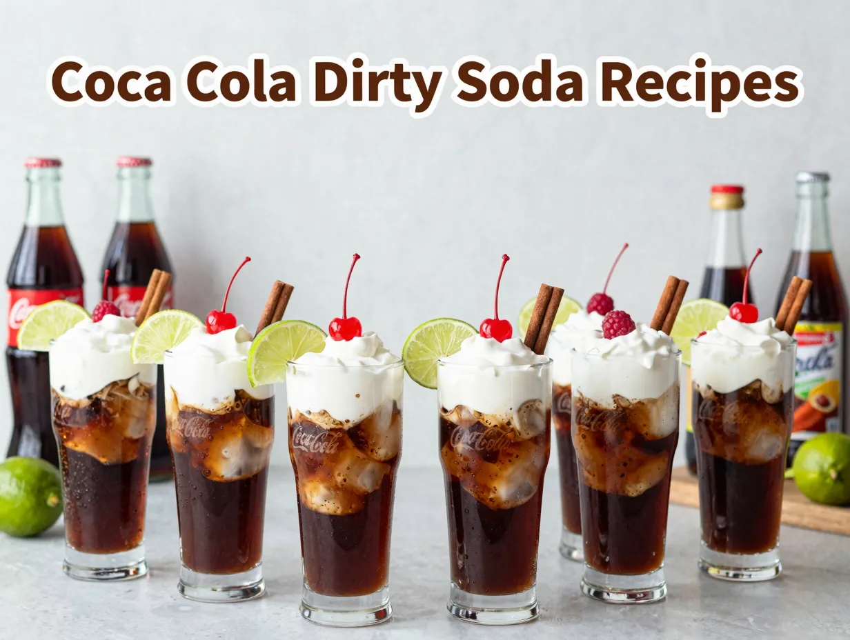 Eight coca cola dirty soda glasses flavored syrups cream layered ice