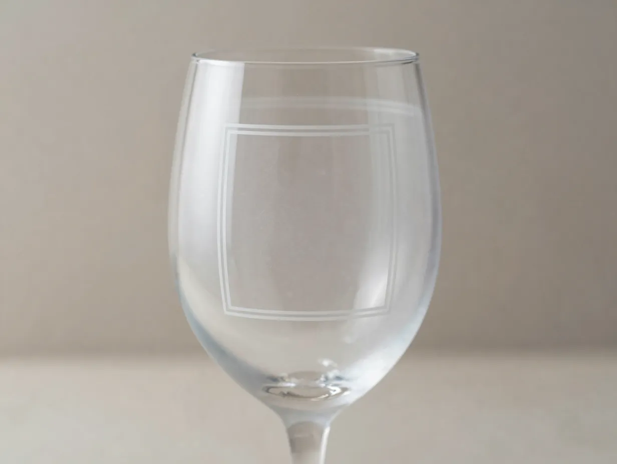 Etched monogram frosted plastic wine glass wedding favor setup