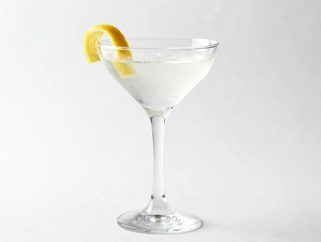Chilled cocktail glass with dry martini