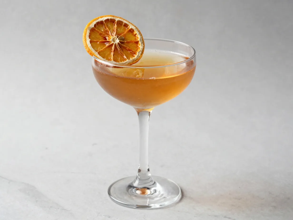 Elegant coupe glass zero proof cocktail with dehydrated citrus