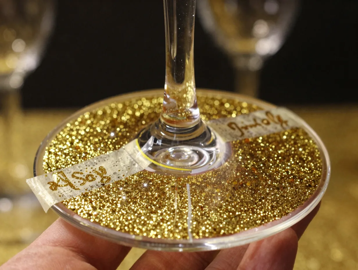 Gold glitter dipped plastic wine glass base stem new years eve
