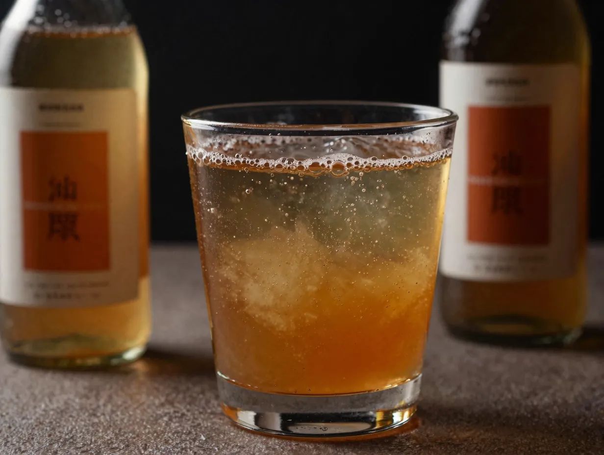 Kombucha cocktail in glass with natural cloudiness and color