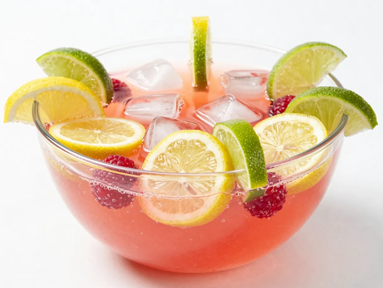 Cinco de mayo punch with raspberry lemonade and lime garnish