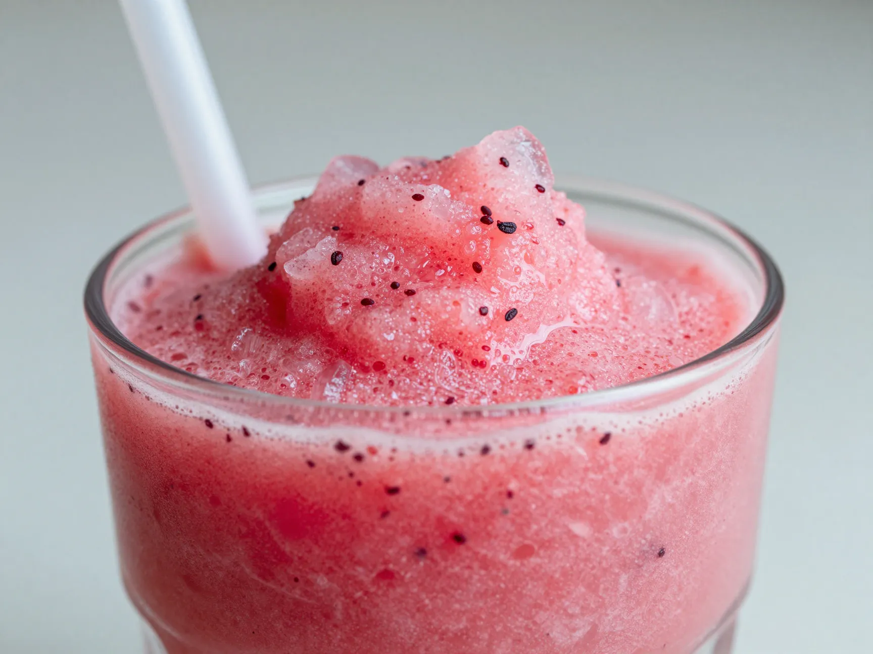 Electric pink raspberry limeade slushie with visible seeds