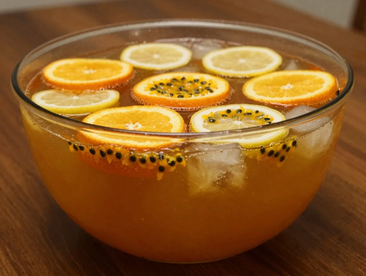 Retro fruit punch with tea citrus and passionfruit pulp
