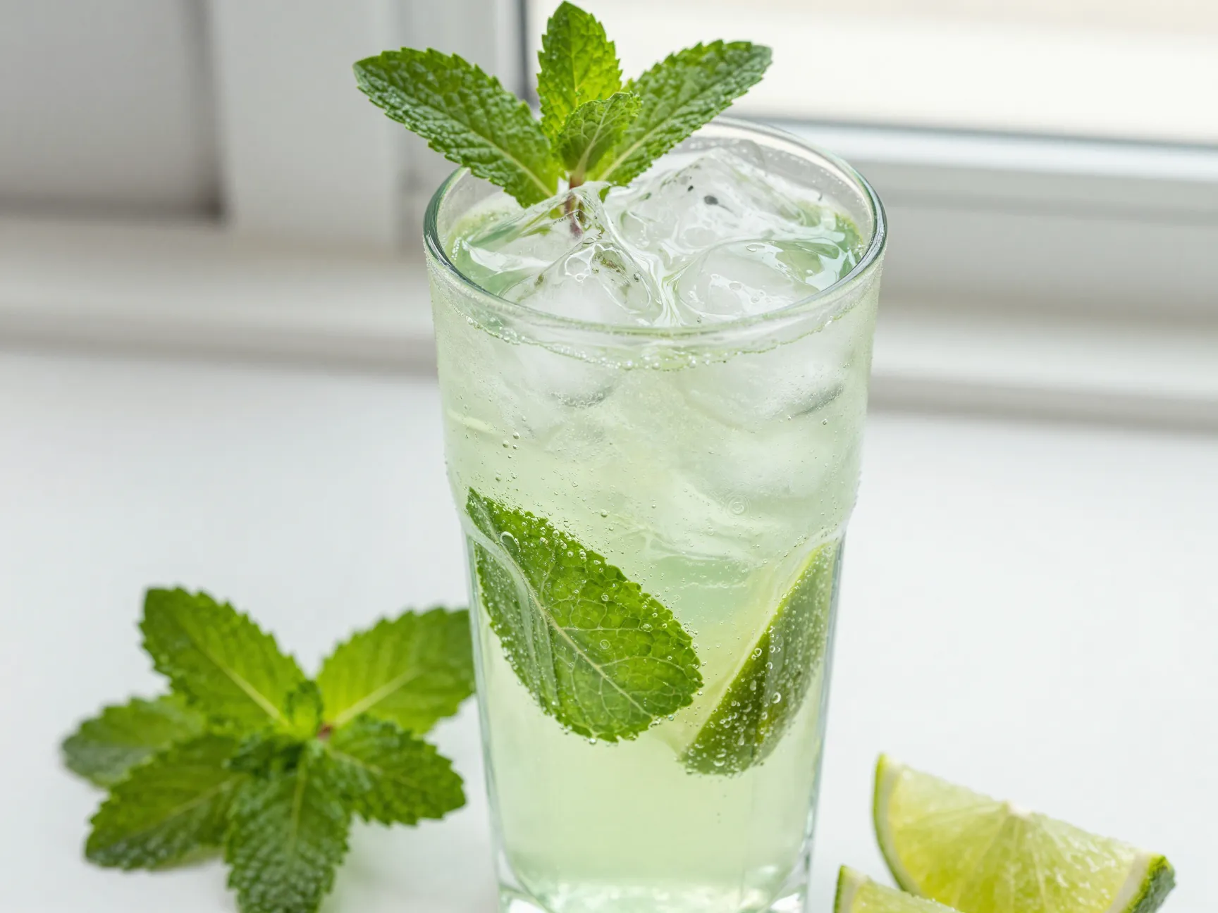 Muddled mint mojito in highball glass