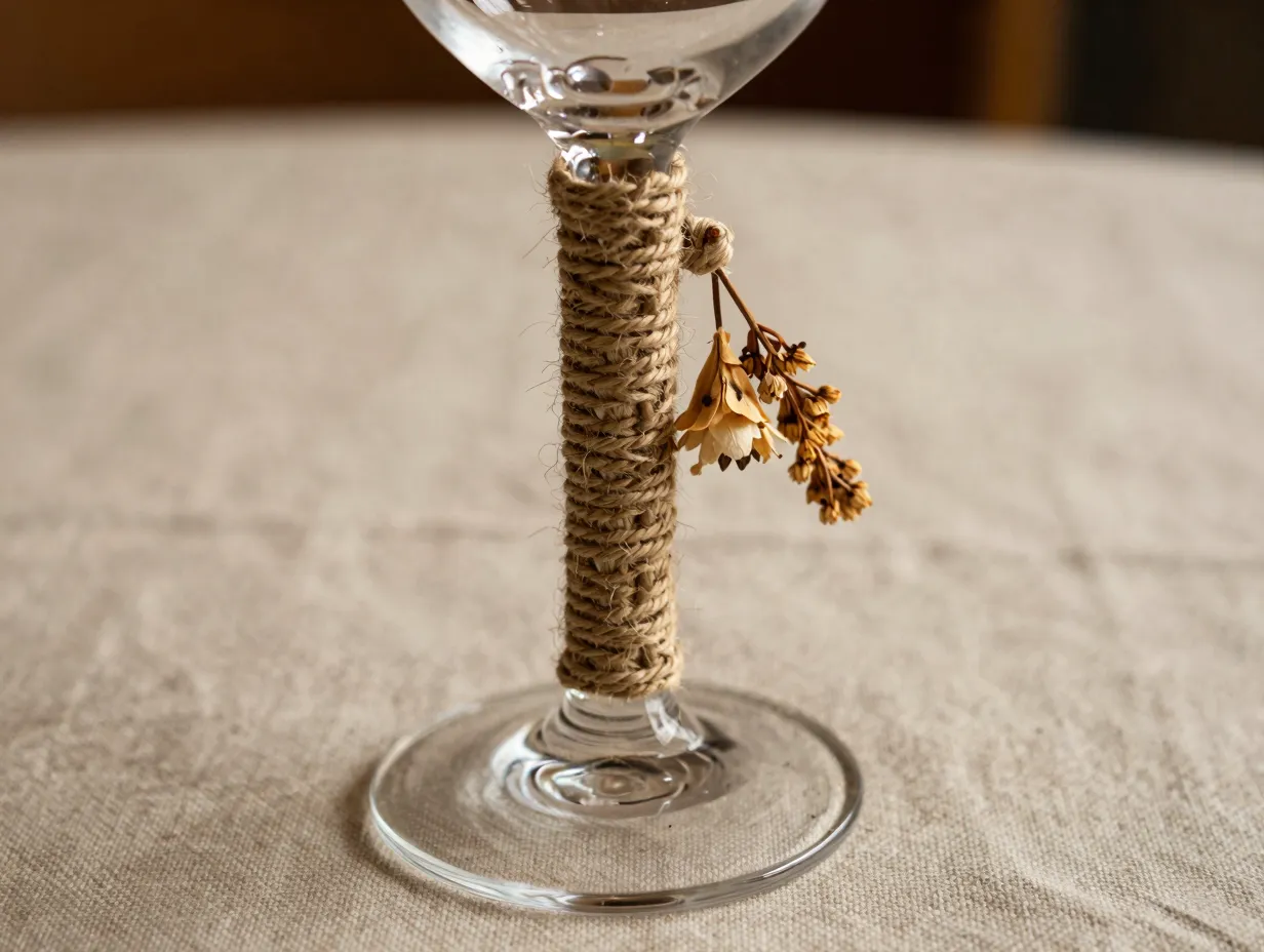 Rustic twine wrapped plastic wine glass stem natural boho decor