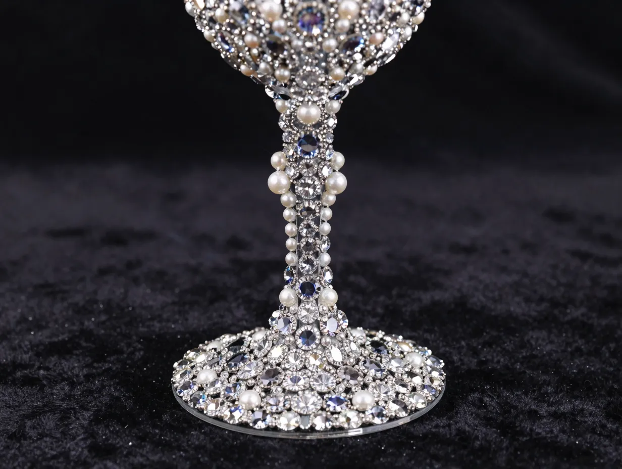 Glamorous rhinestone encrusted plastic wine glass base stem jewels