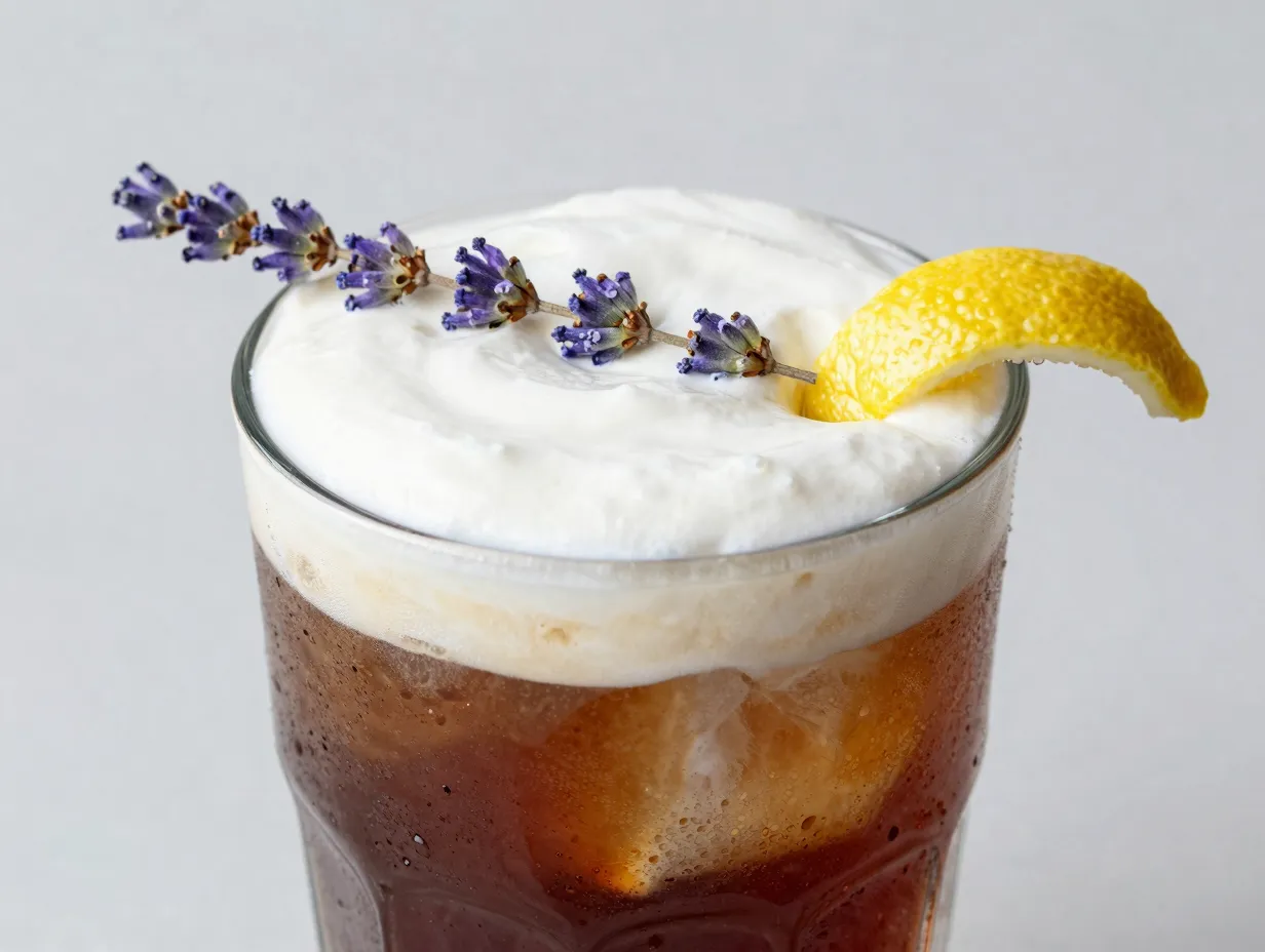Lavender honey coke heavy cream lemon twist garnish