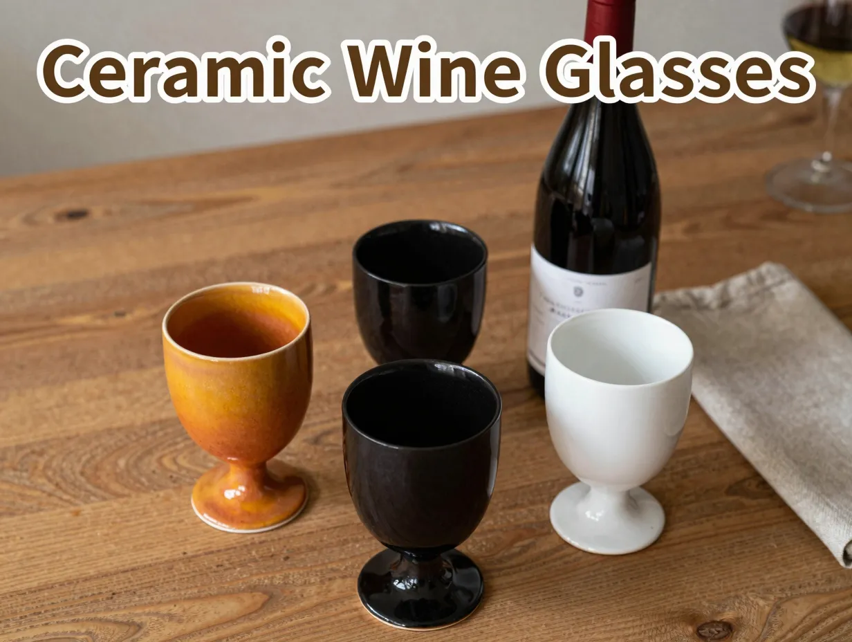 Ceramic wine glasses mango black white wooden table warm light