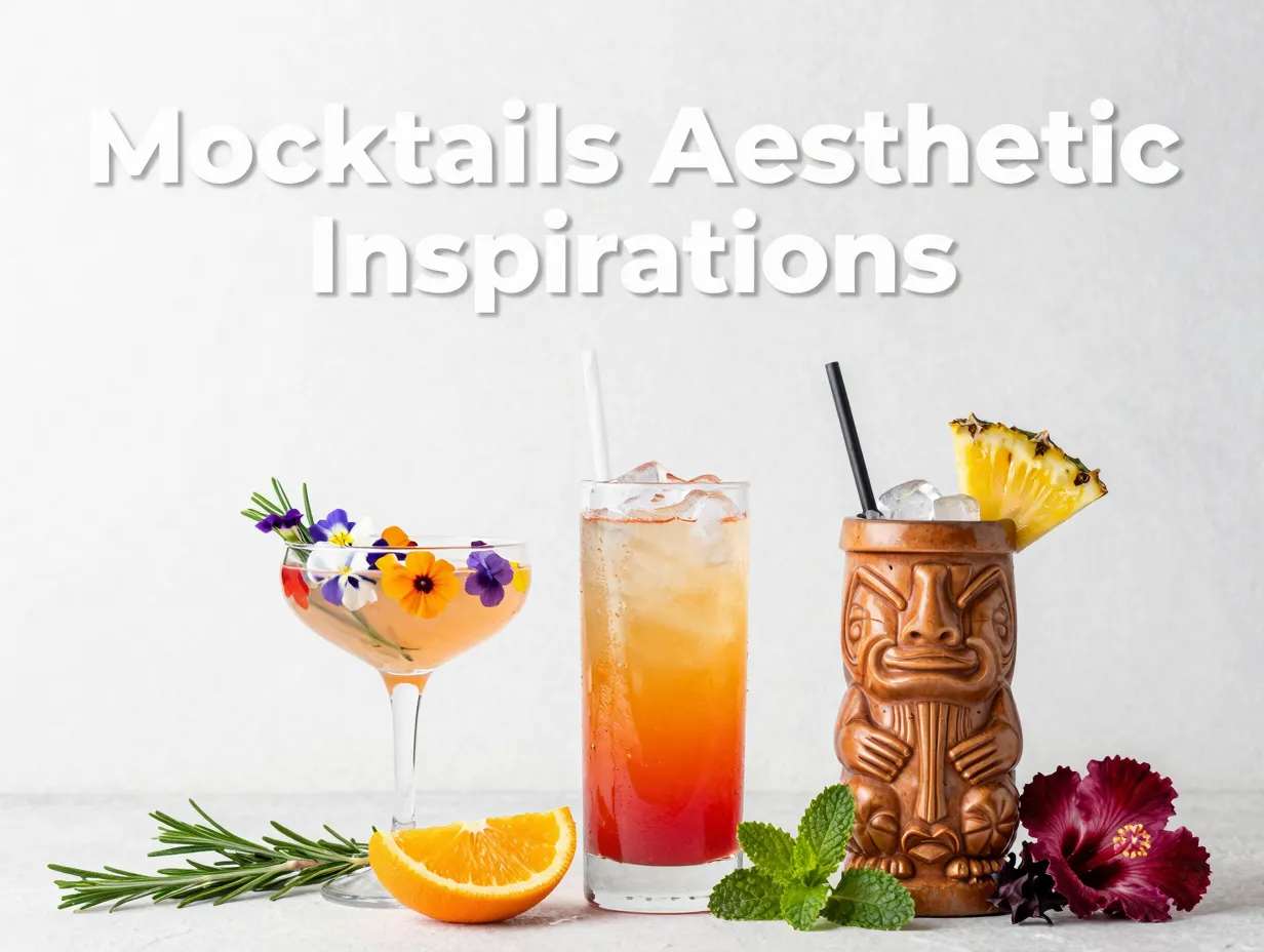 Elegant mocktail trio sunset botanical tropical arrangement overhead