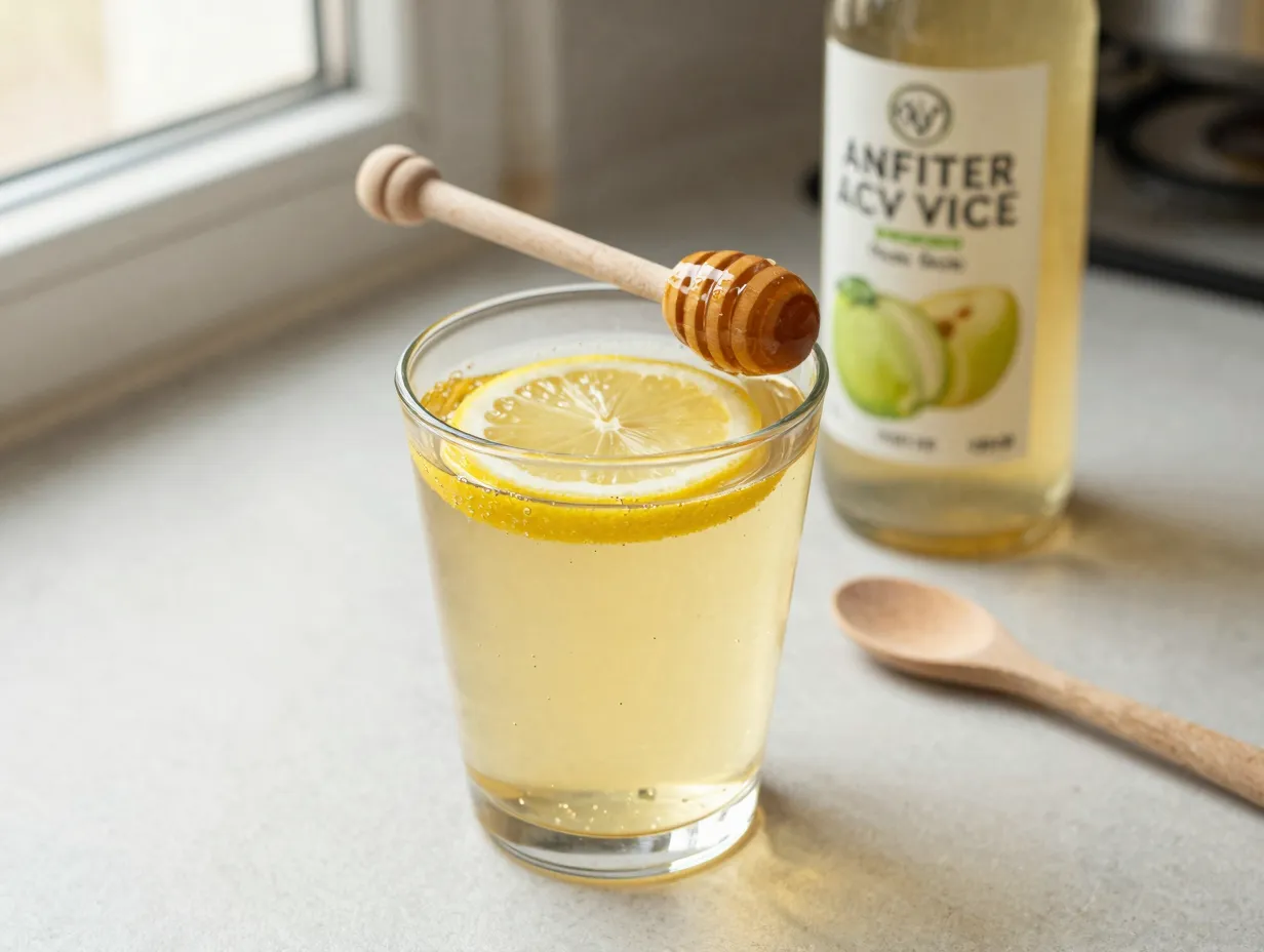 Classic acv detox drink lemon honey water morning glass