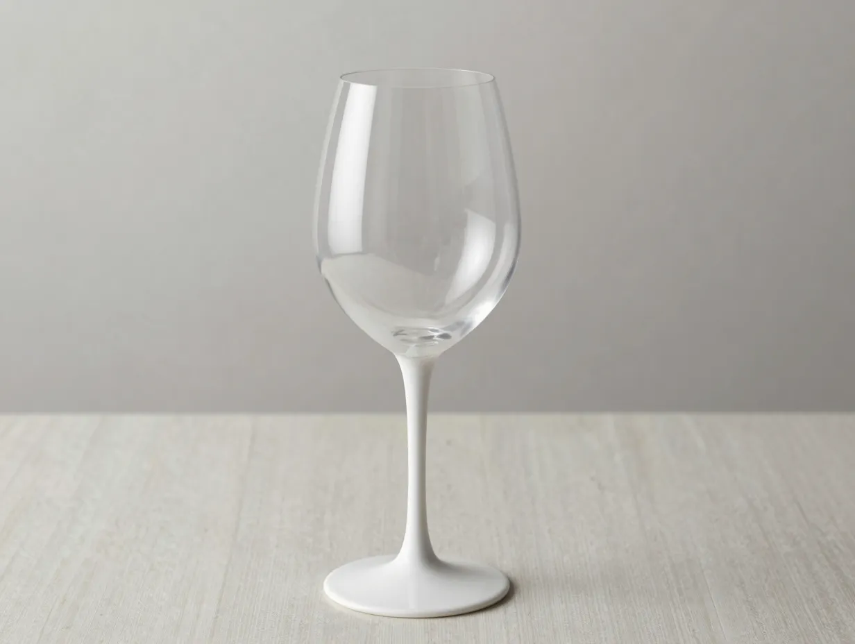 Elegant white earthenware ceramic wine glass on table