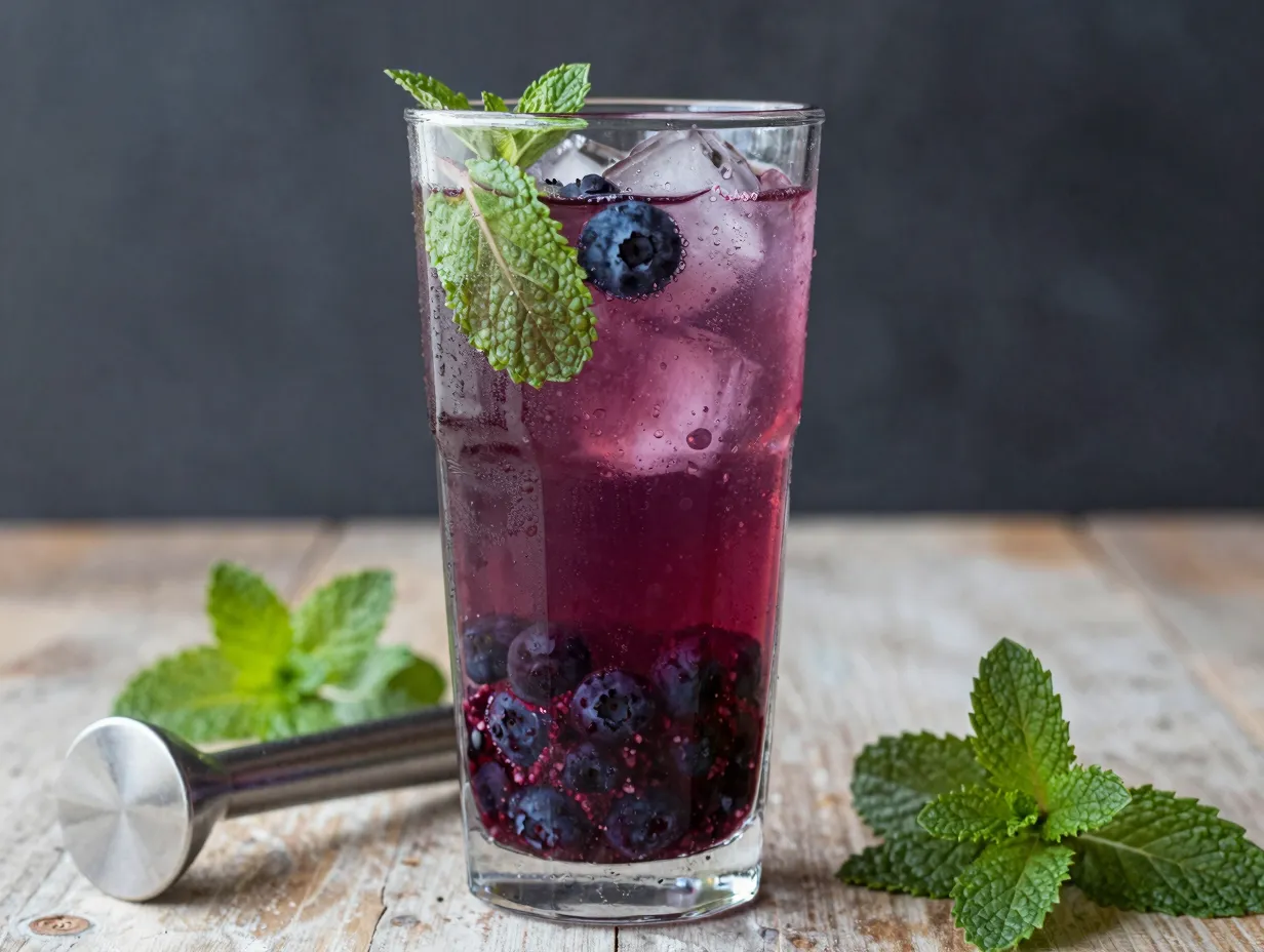Berry infused acv hydrator muddled blueberries mint glass