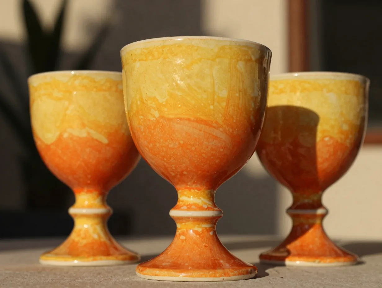 Mango sunrise stoneware goblet for aromatic wine experience
