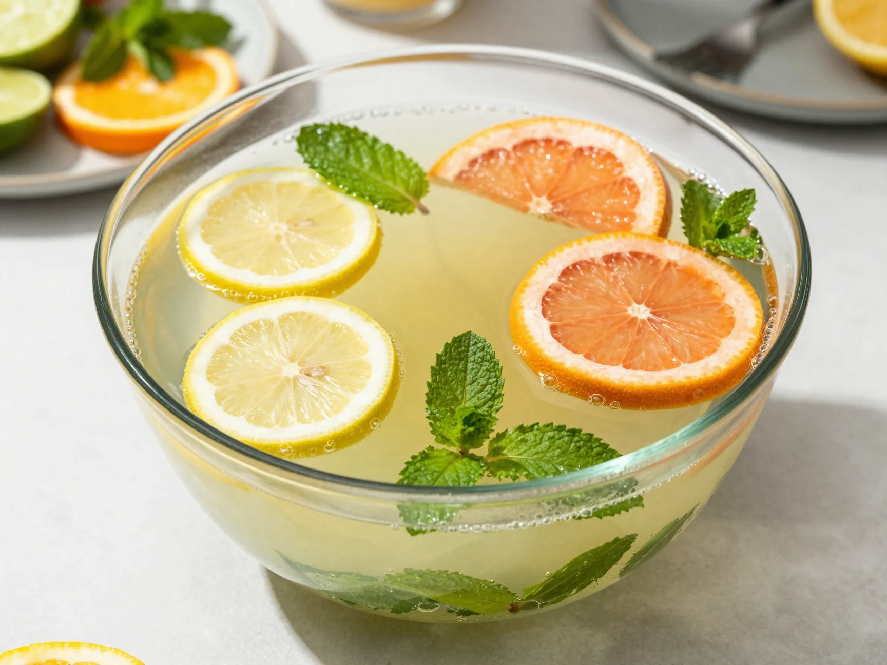 Citrus mint punch with fresh citrus slices and muddled mint