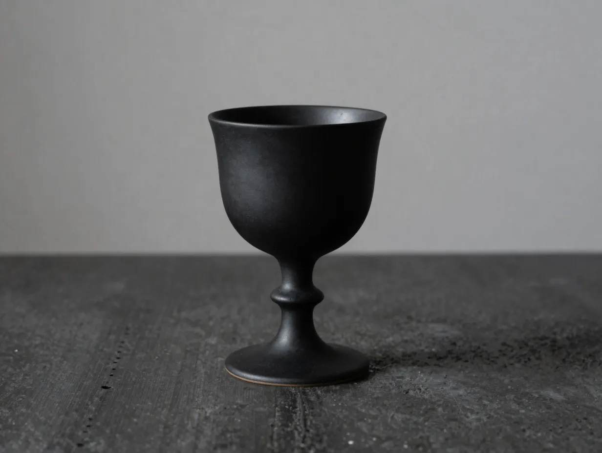 Matte black ceramic chalice on a minimalist table setting