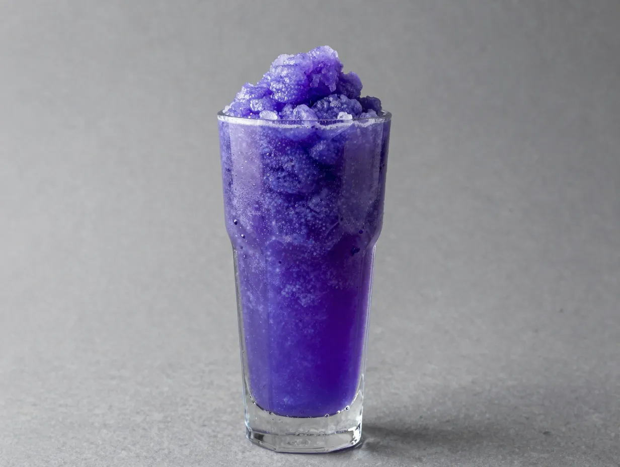 Vivid blue raspberry lemonade slush in a clear glass