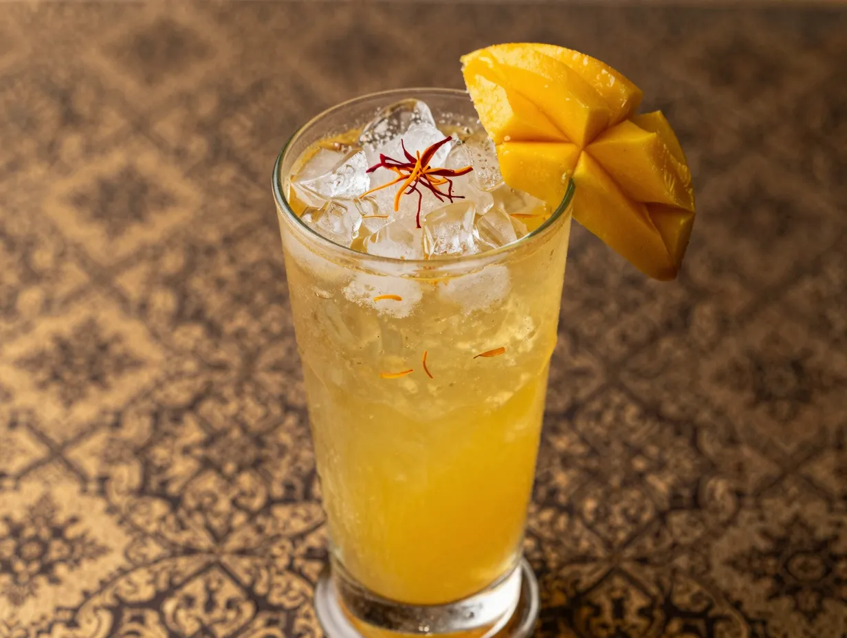 Desi sharbat party punch with saffron mango and rosewater