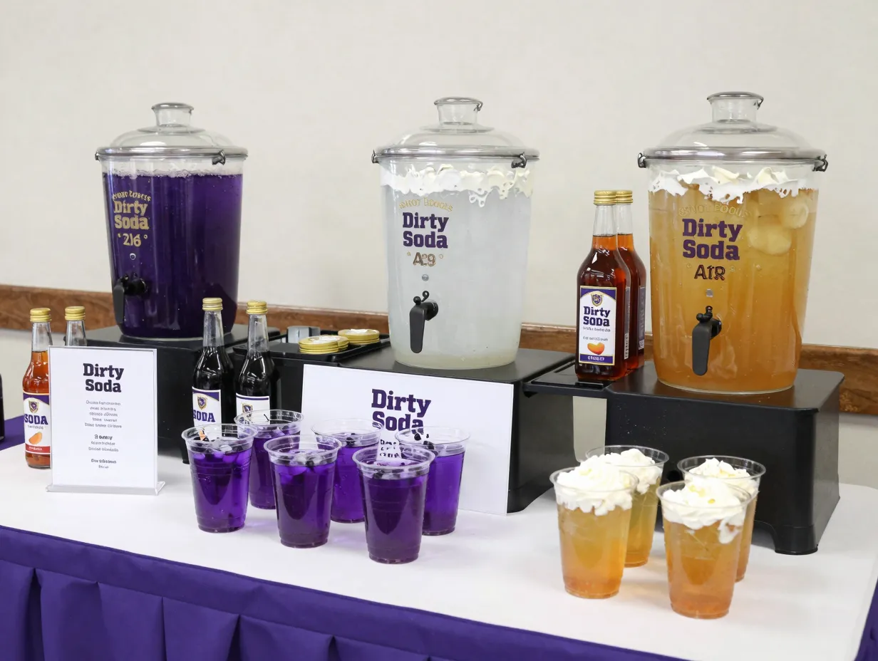 Purple gold school colors themed dirty soda bar station