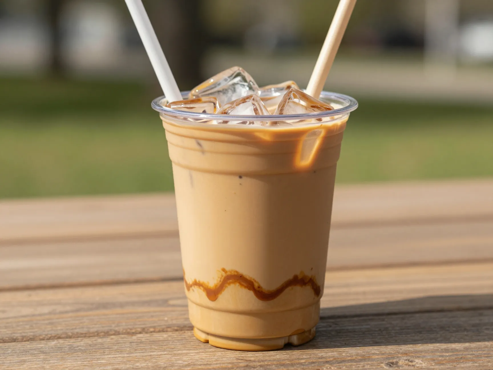 Butter pecan swirl iced coffee with ice
