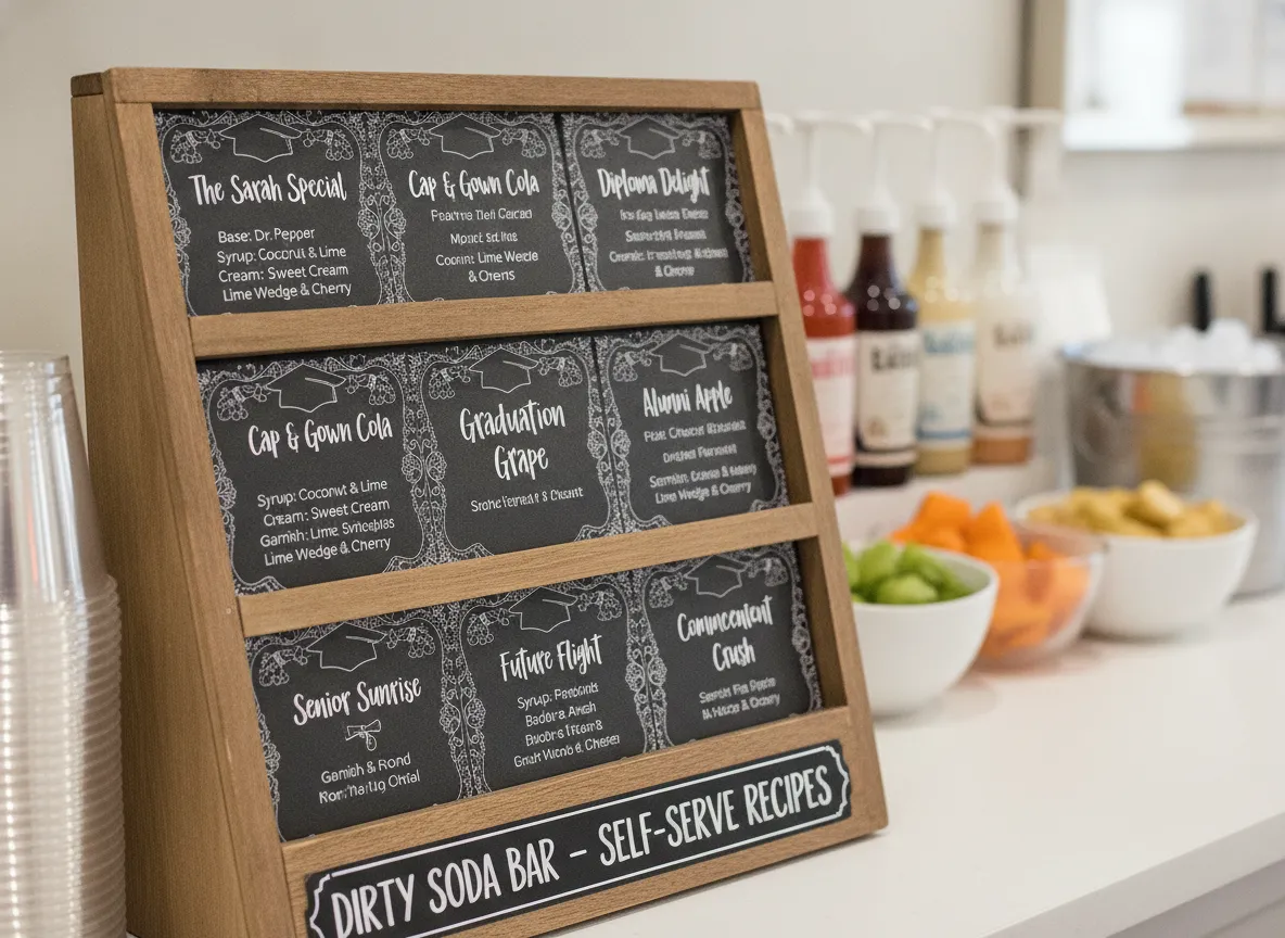 Graduation recipe card display self serve dirty soda bar