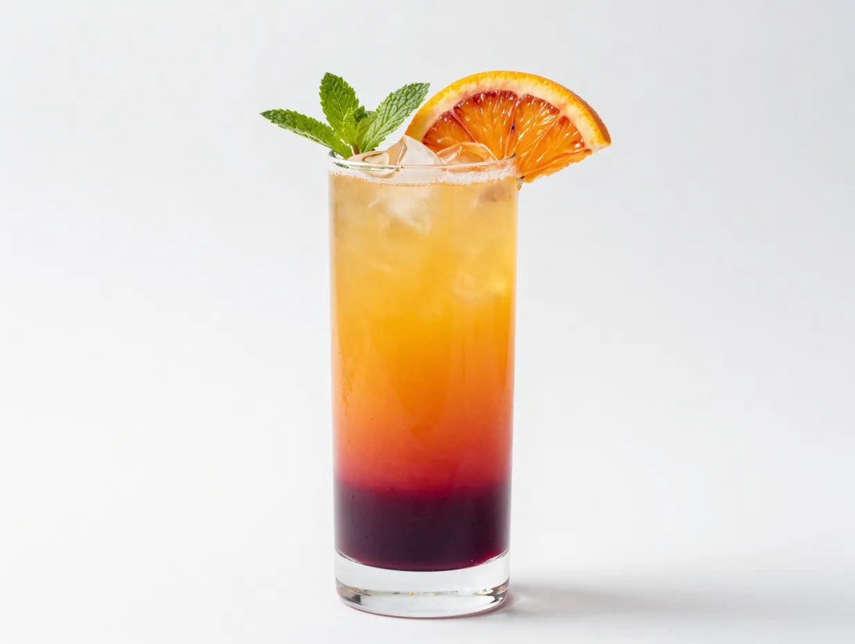 Orange kiss large glass layered orange juice blood orange elderberry syrup