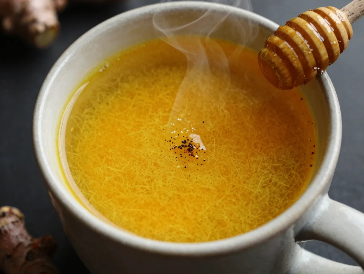 Turmeric acv tonic golden mug grated ginger honey