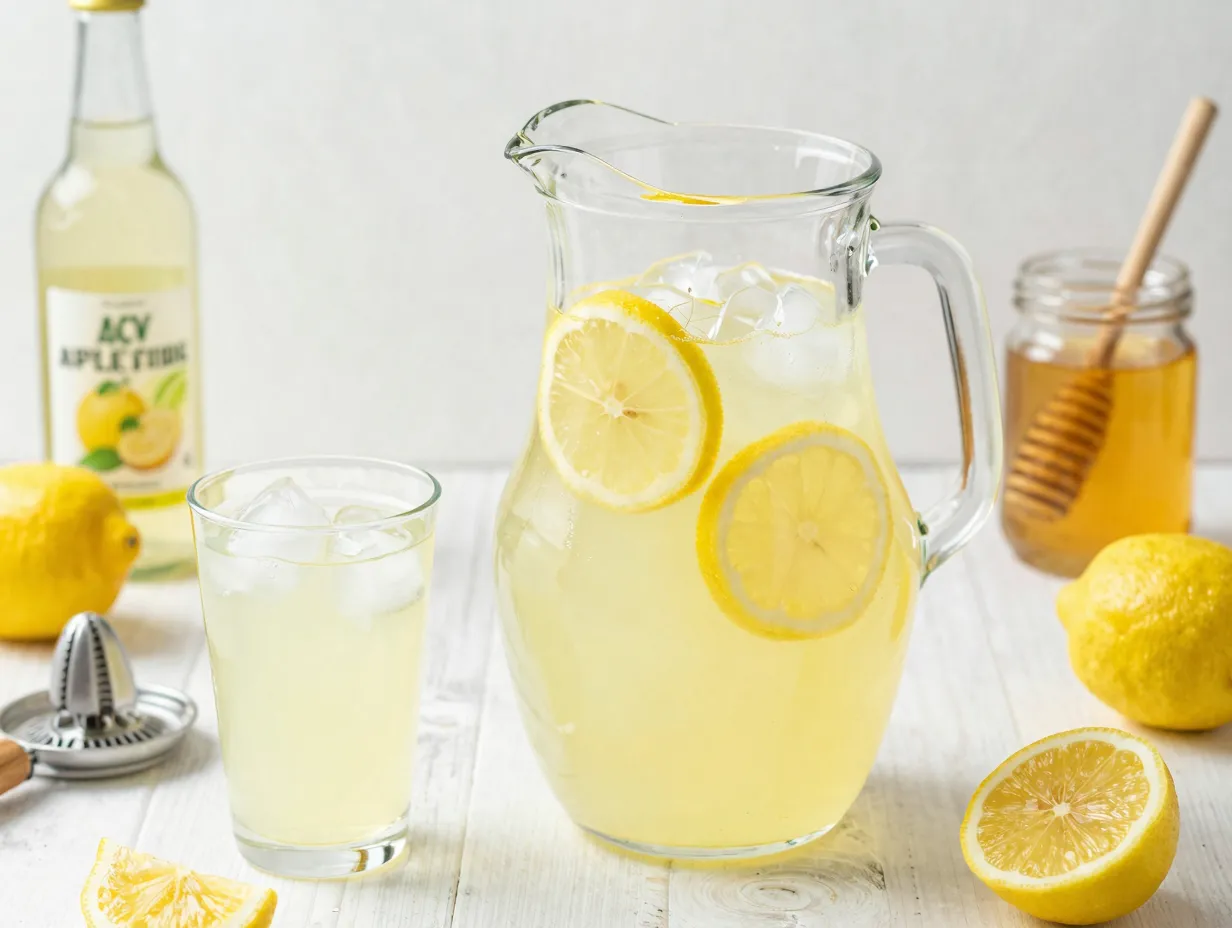 Acv lemonade fresh squeezed lemons honey ice pitcher