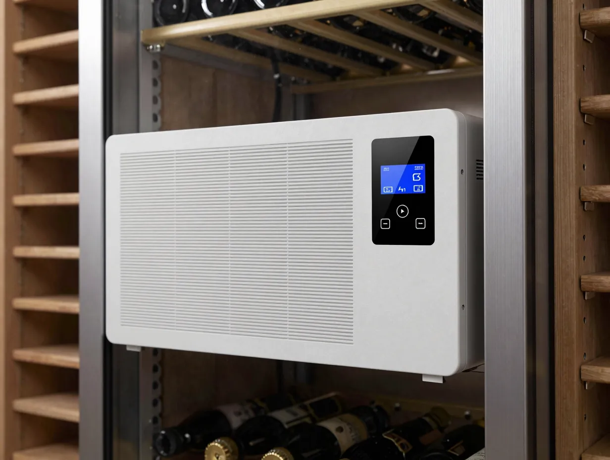 Modern energy efficient wine cellar cooling unit with clean lines