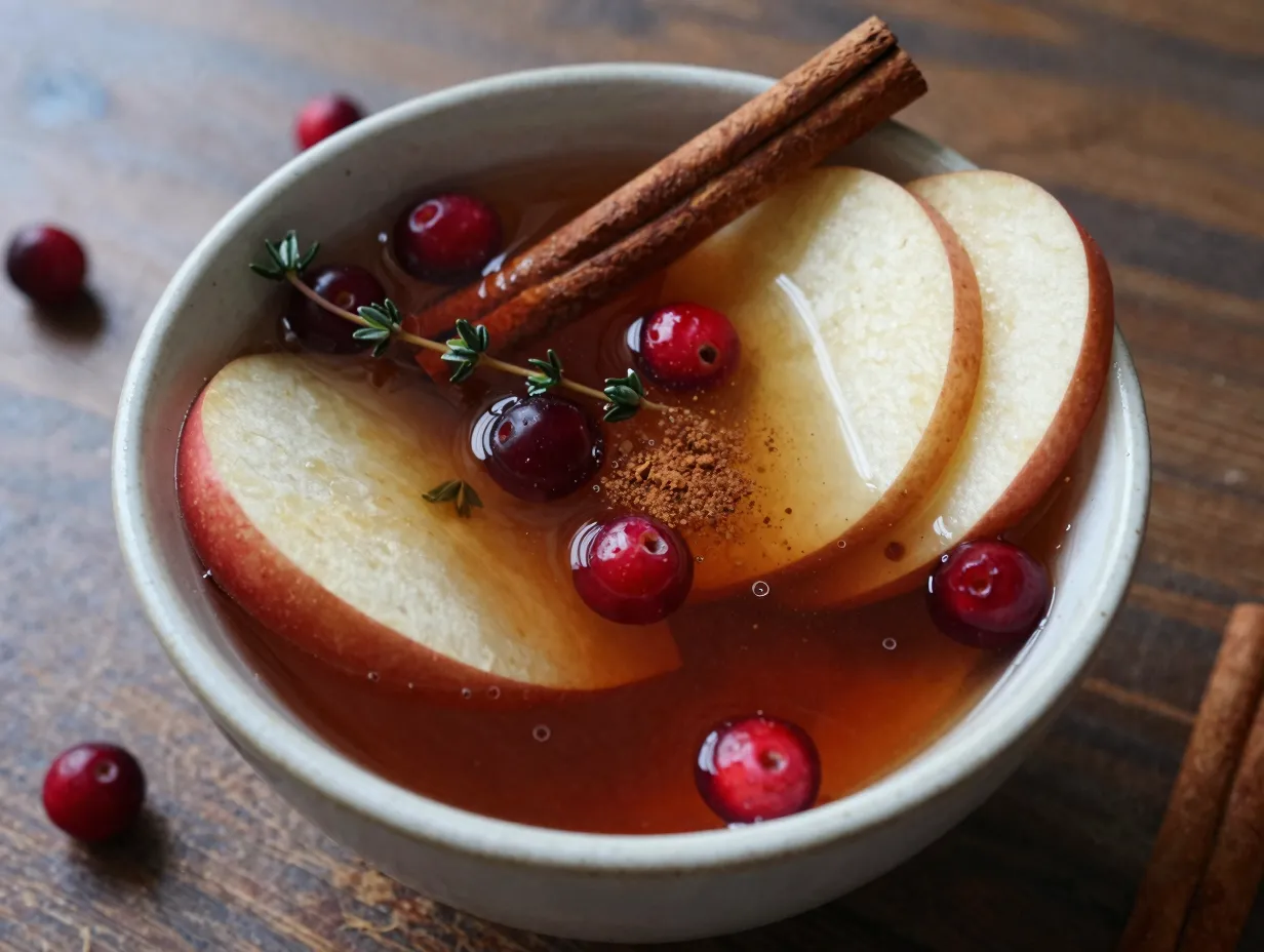 Wide ceramic bowl autumn spiced apple cider cranberry cinnamon