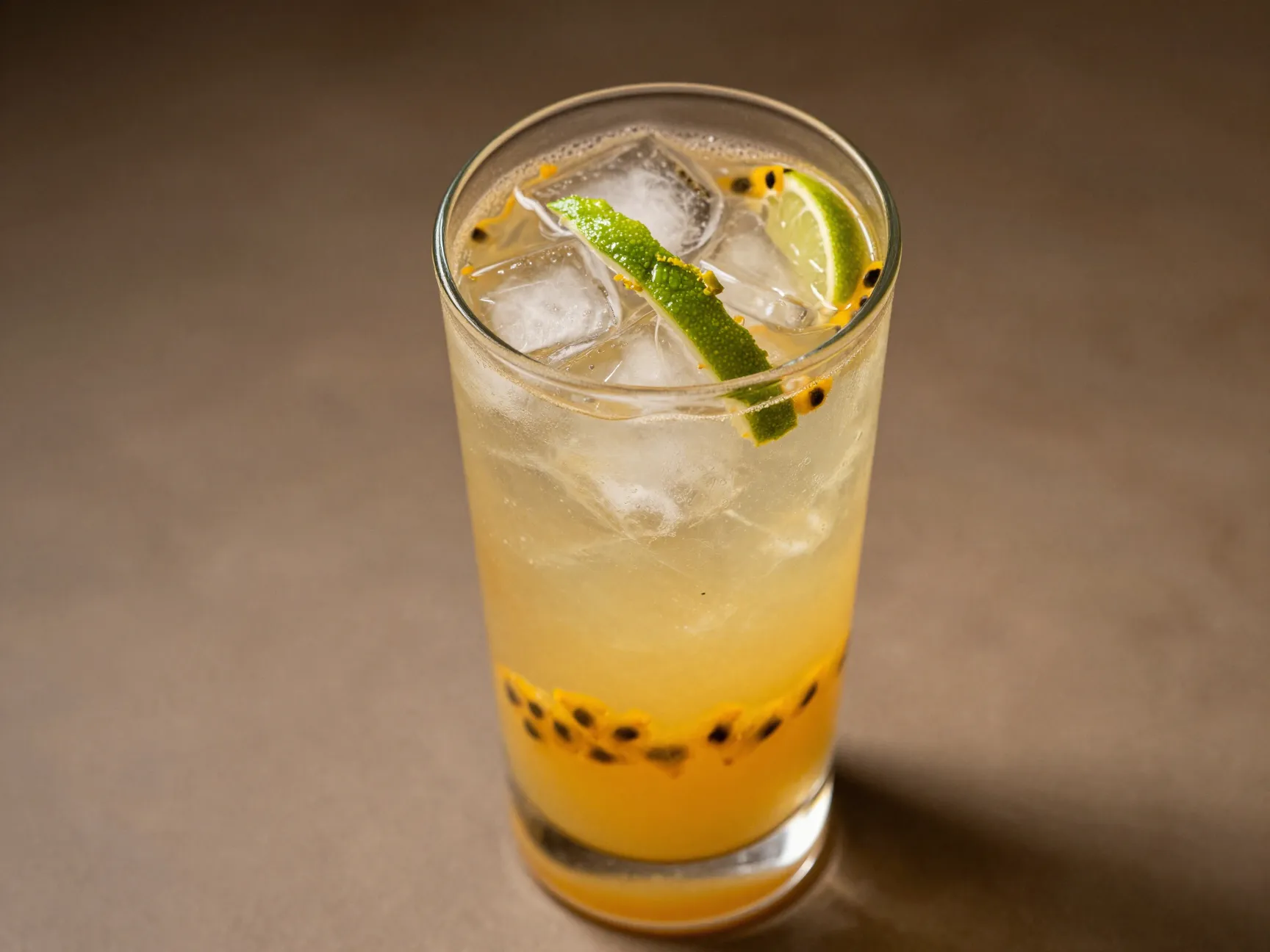 Rise of wise highball glass lime zest passion fruit vanilla syrup