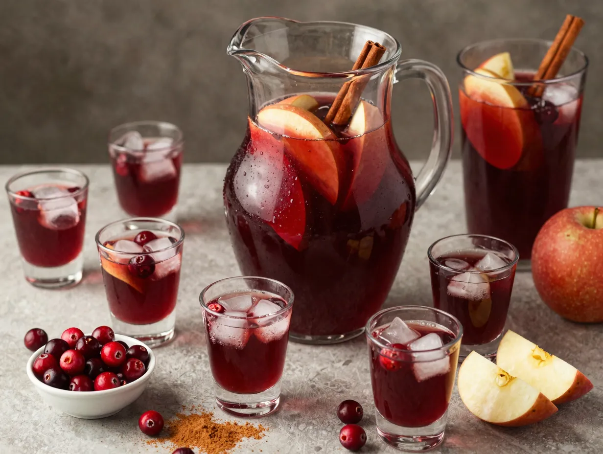 Spiced acv punch festive pitcher apple cranberry garnishes