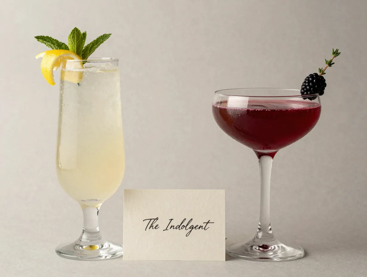 Two signature mocktails highball citrus coupe berry side by side