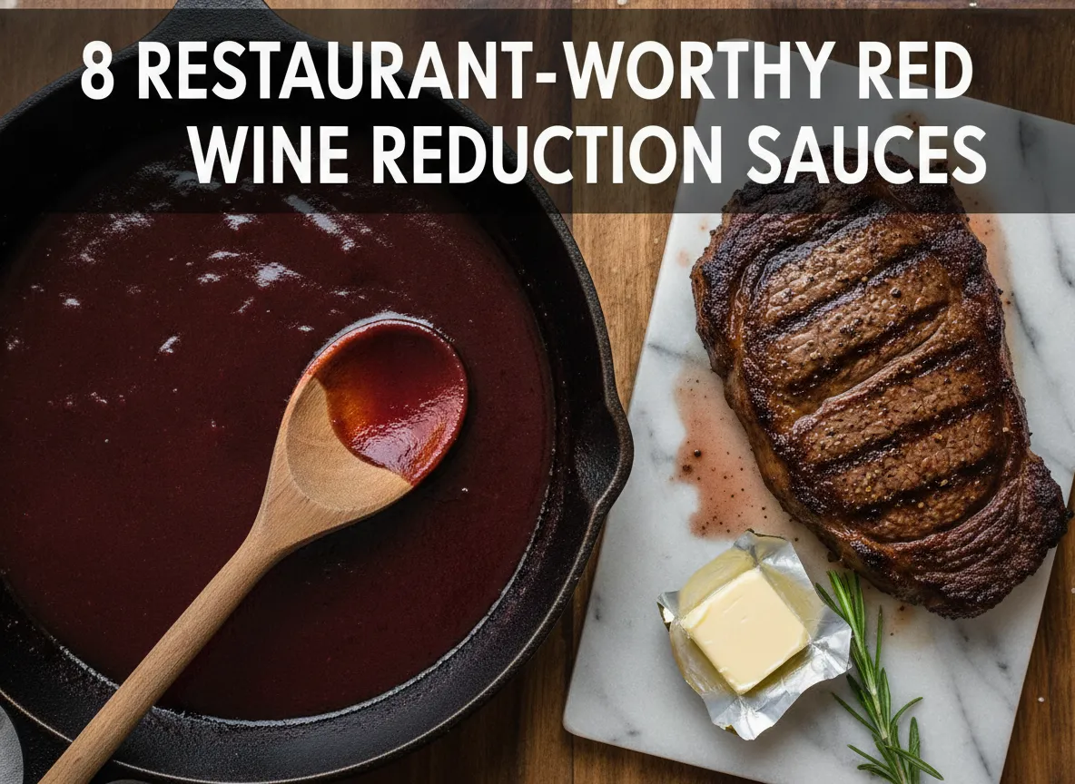 Glossy red wine reduction sauce steak cast iron spoon test