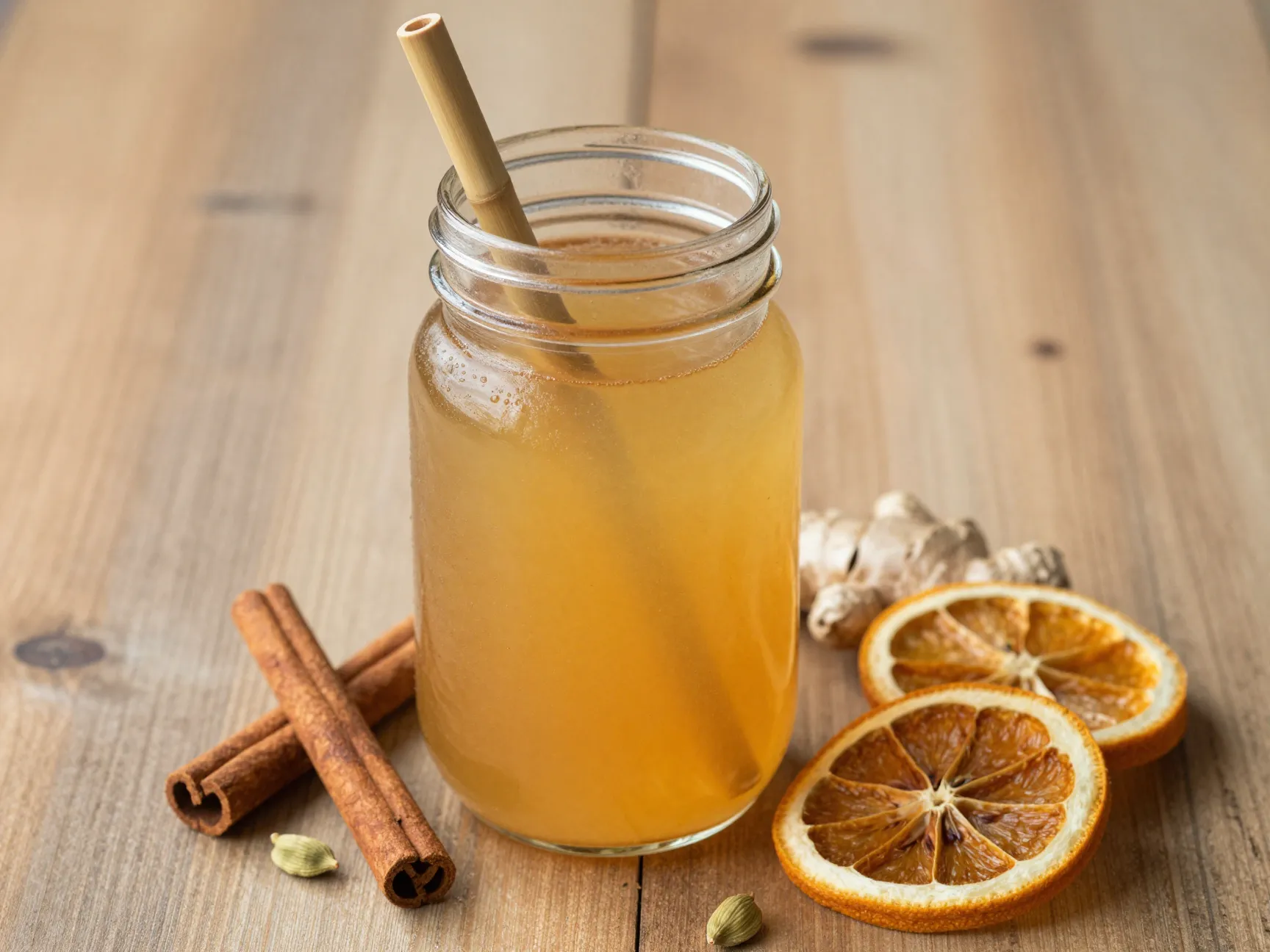 Adaptogen wellness elixir turmeric ginger cooler in mason jar