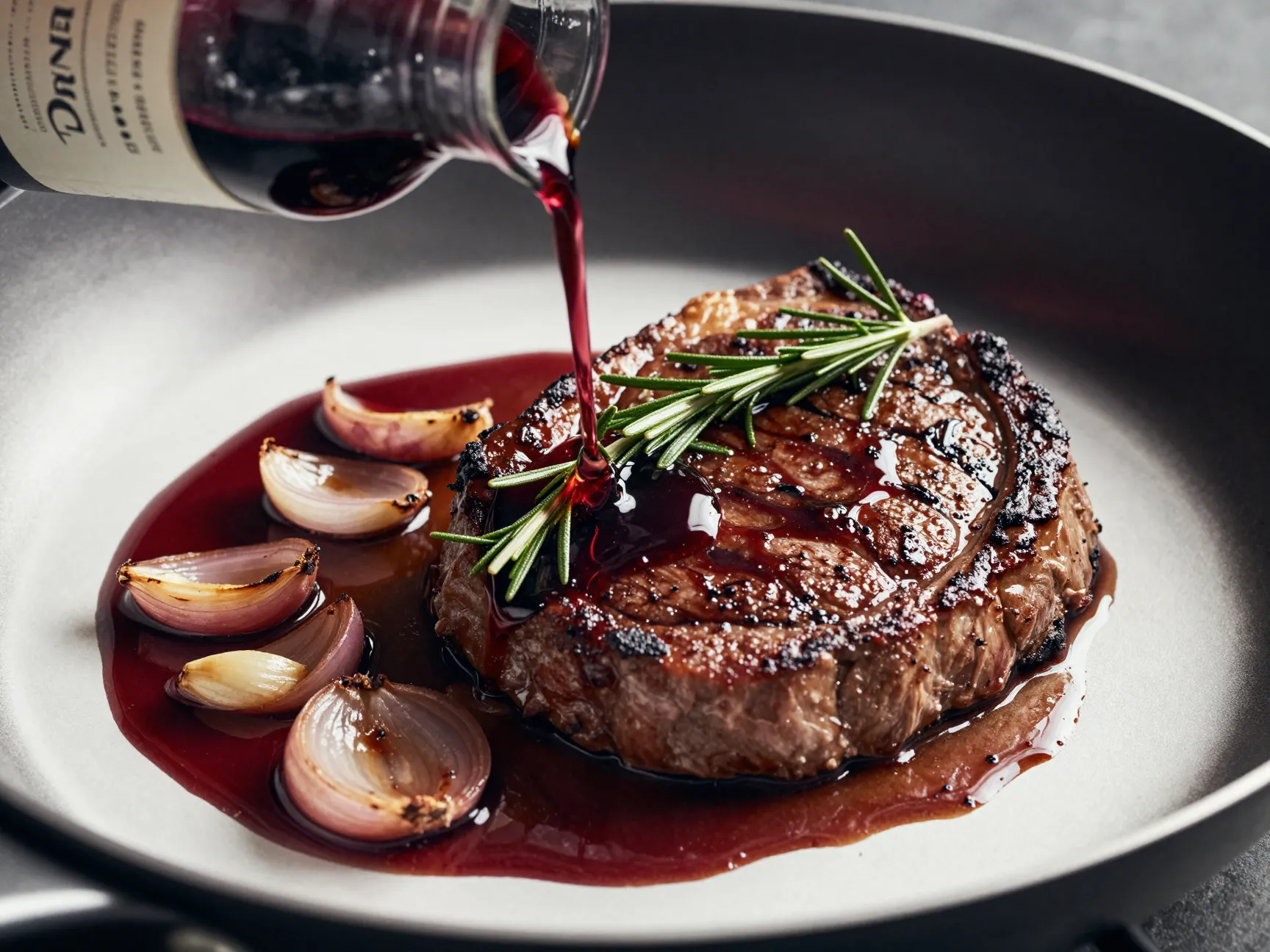 Gordon ramsay style balsamic red wine sauce in pan
