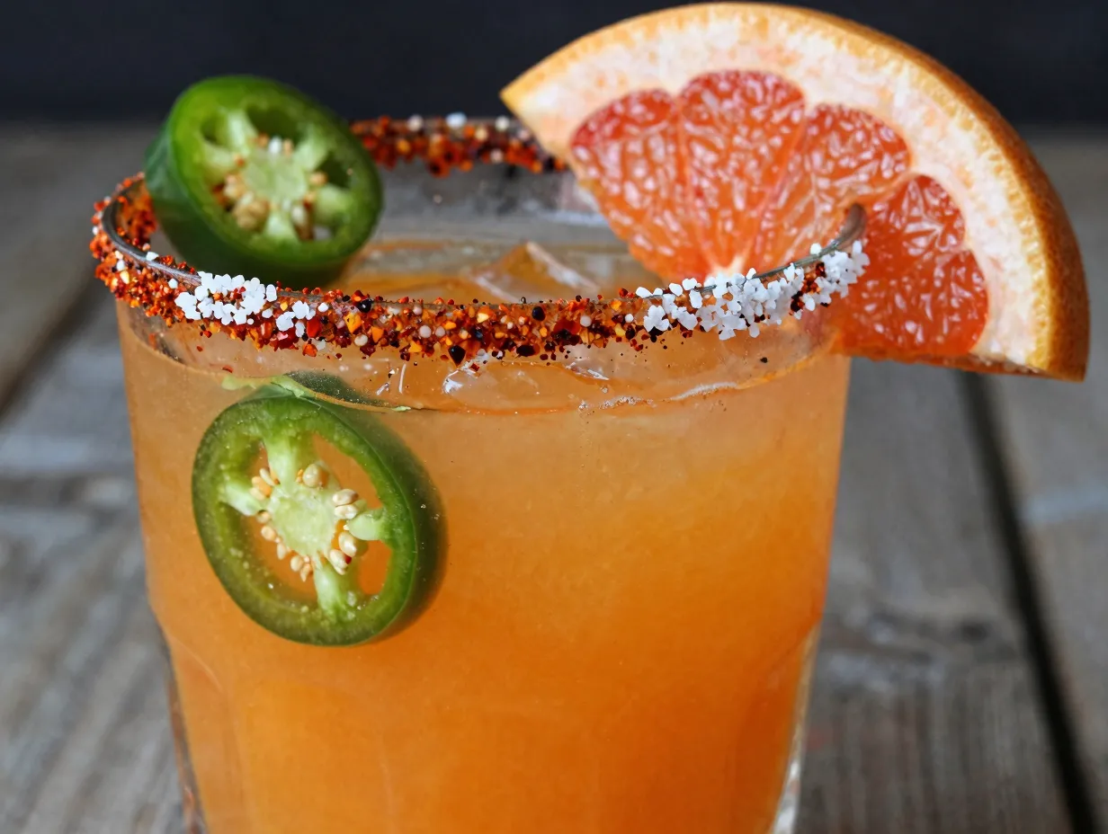 Spicy jalapeno citrus mocktail with chili salt rim