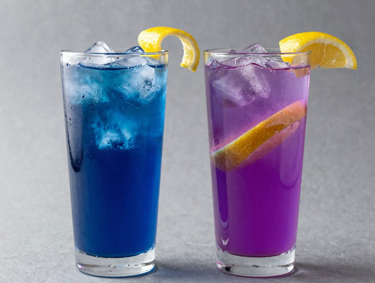 Butterfly pea flower mocktail color change from blue to purple