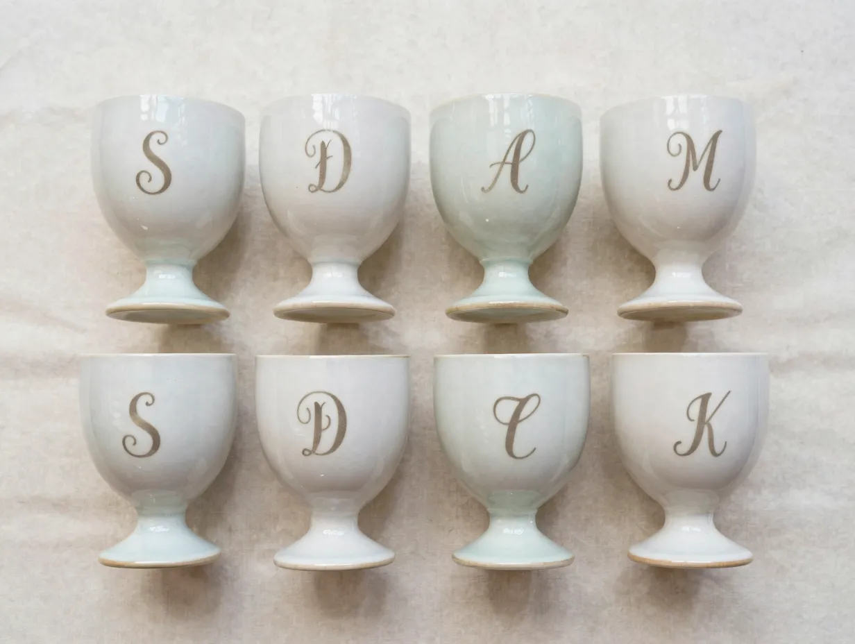 Personalized stoneware wine glass set monogram table