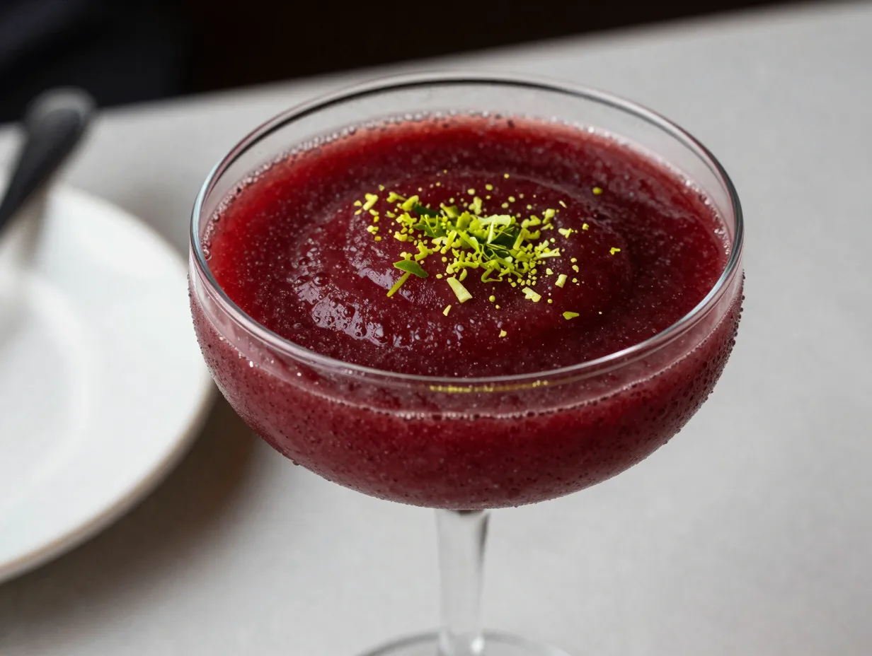 Sophisticated cherry lime slush with lime zest garnish