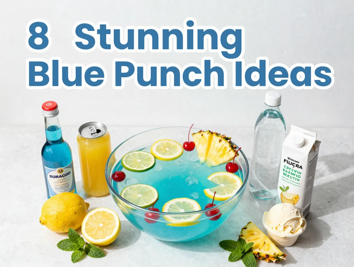 Vibrant blue non alcoholic party punch bowl with fresh garnish
